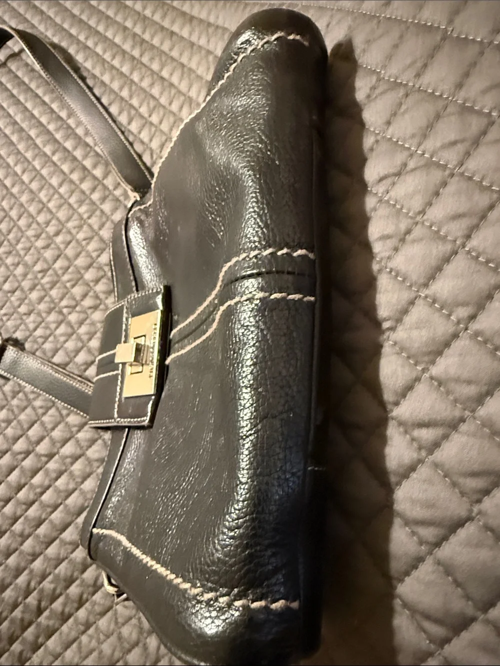 Tignanello Black Leather Crossbody Messenger with Contrast Stitching